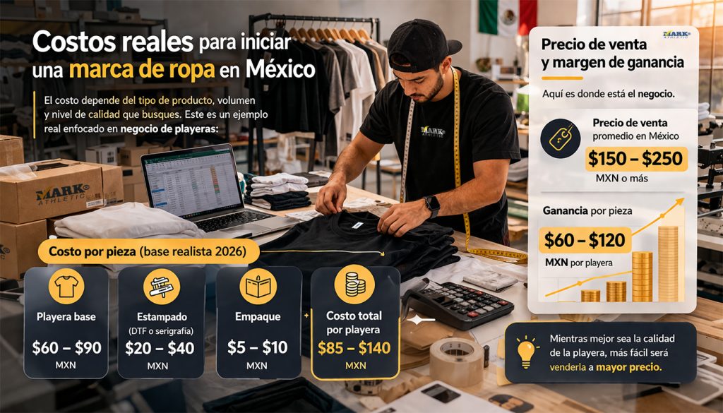costos reales marca de ropa México negocio de playeras precio de venta y ganancia por pieza 2026