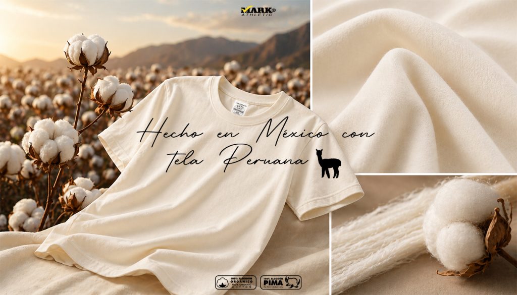 Playera color ivory de algodón pima peruano en campo de algodón, tela premium suave hecha en México ideal para marcas y estampar
