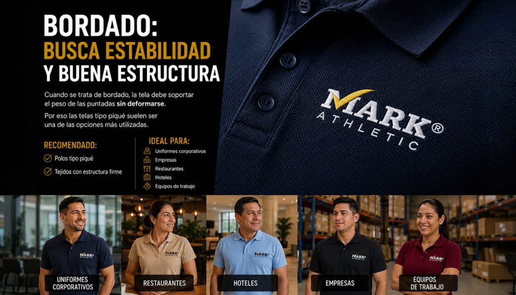 Polo tipo piqué con bordado profesional, recomendado para uniformes corporativos, hoteles, restaurantes y equipos de trabajo.