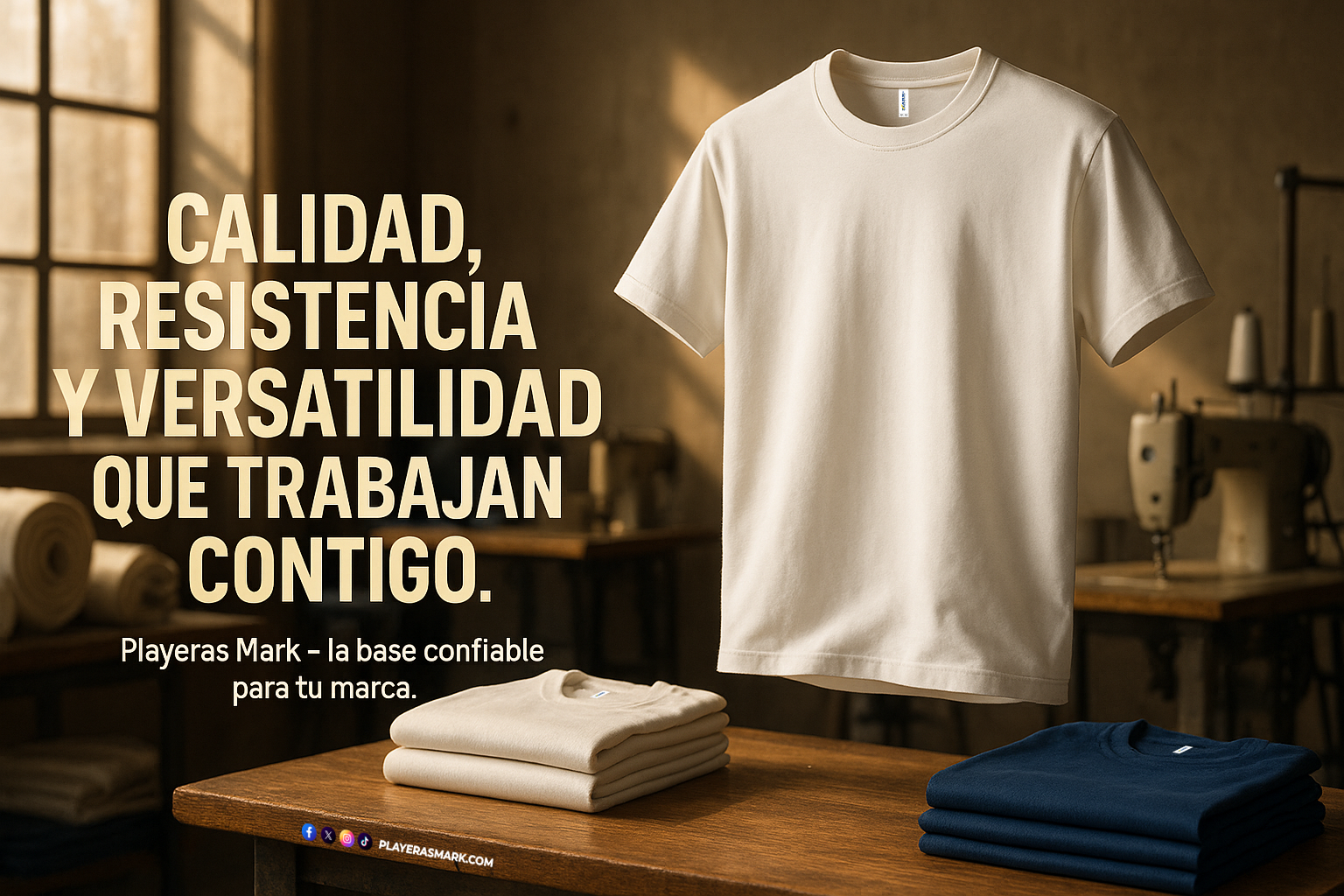 Playera Mark blanca de algodón premium en bodega con cajas lista para mayoreo