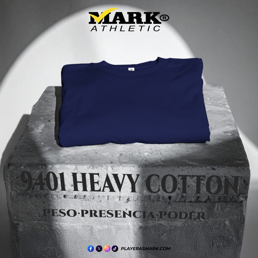 Playera 9401 heavy cotton color azul marino, algodón grueso, cuello redondo, ideal para serigrafía, bordado y estampado.