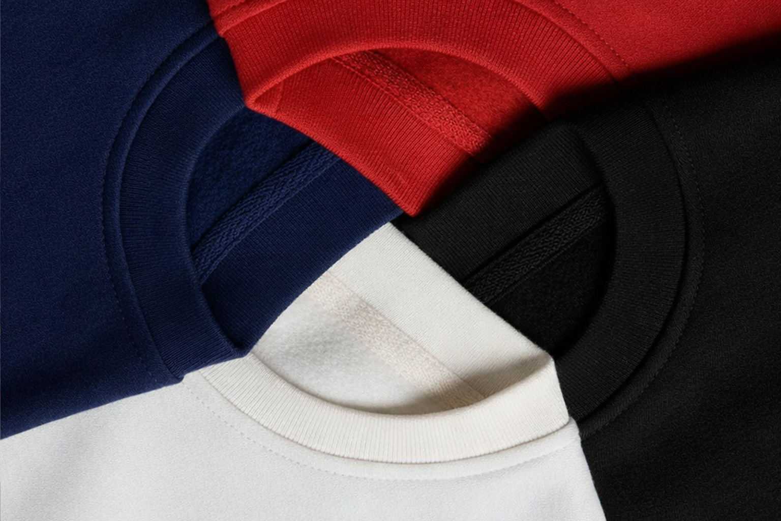 Playeras de algodón premium en colores negro, blanco, rojo y azul marino, ideales para serigrafía y bordado