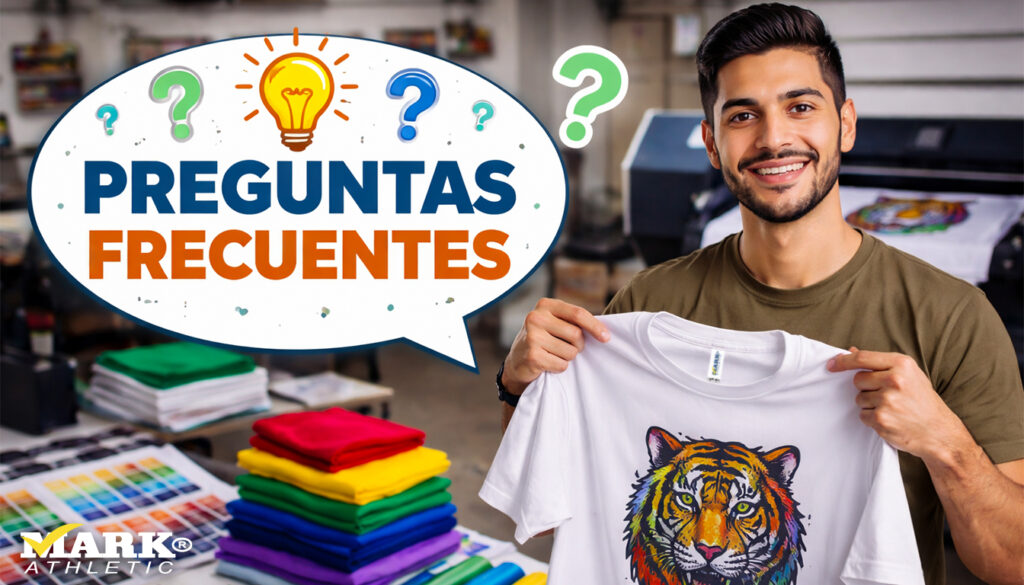 Preguntas frecuentes sobre playeras personalizadas con Mark Athletic, incluyendo técnicas como DTF, serigrafía, sublimación y bordado en México