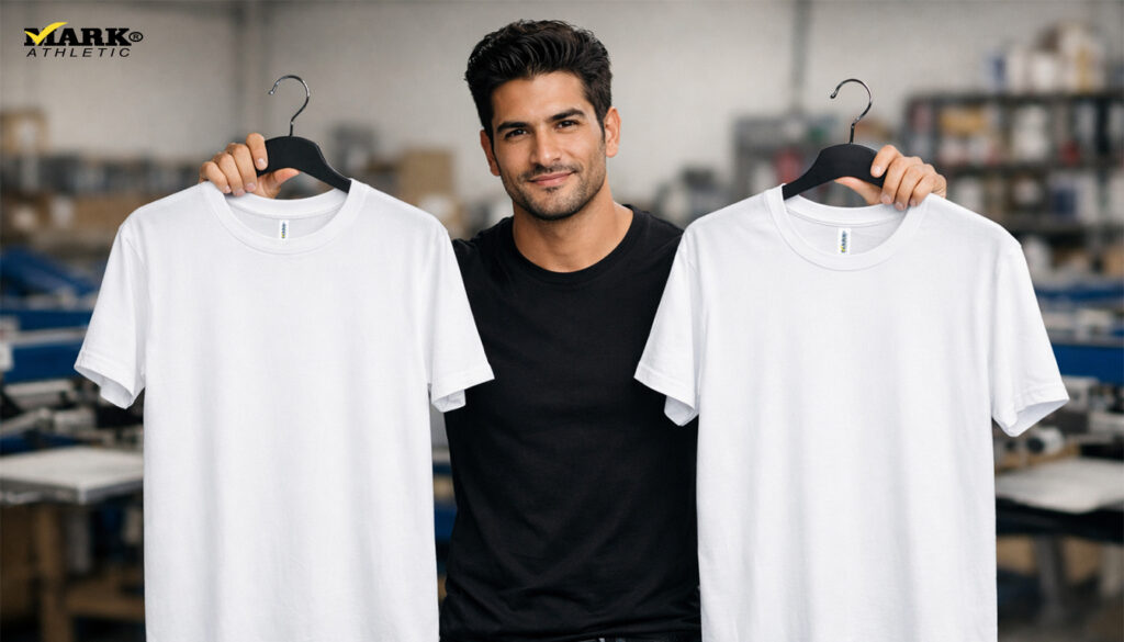 Comparativa de playeras para sublimación: algodón peinado vs poliéster Playeras Mark en taller de estampado