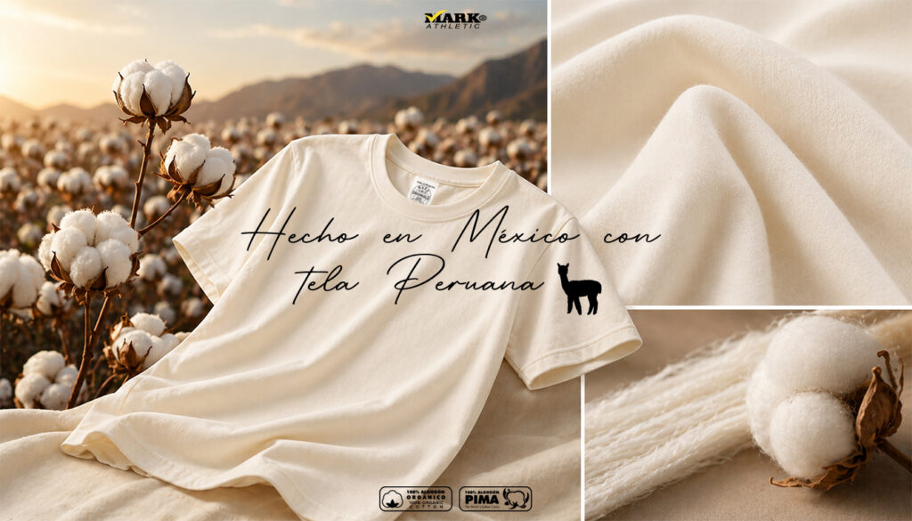 Playera color ivory de algodón pima peruano en campo de algodón, tela premium suave hecha en México ideal para marcas y estampar