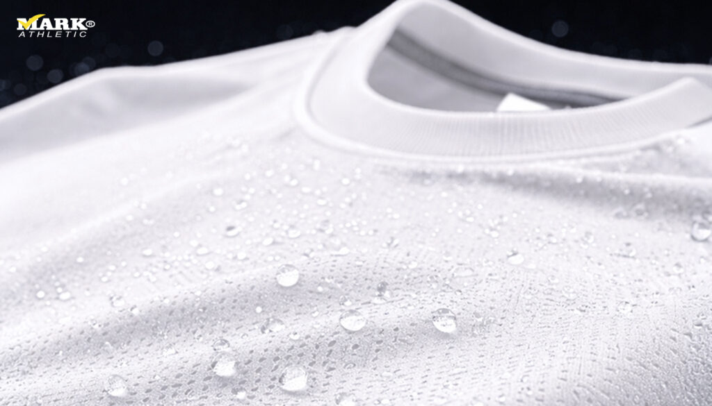 Playera blanca Dry Tech de poliéster Playeras Mark con textura transpirable tipo microporo