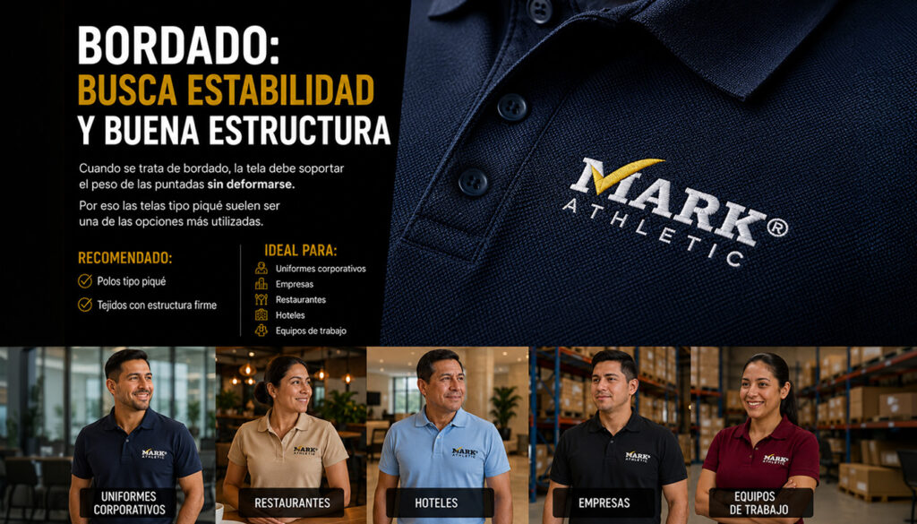 Polo tipo piqué con bordado profesional, recomendado para uniformes corporativos, hoteles, restaurantes y equipos de trabajo.
