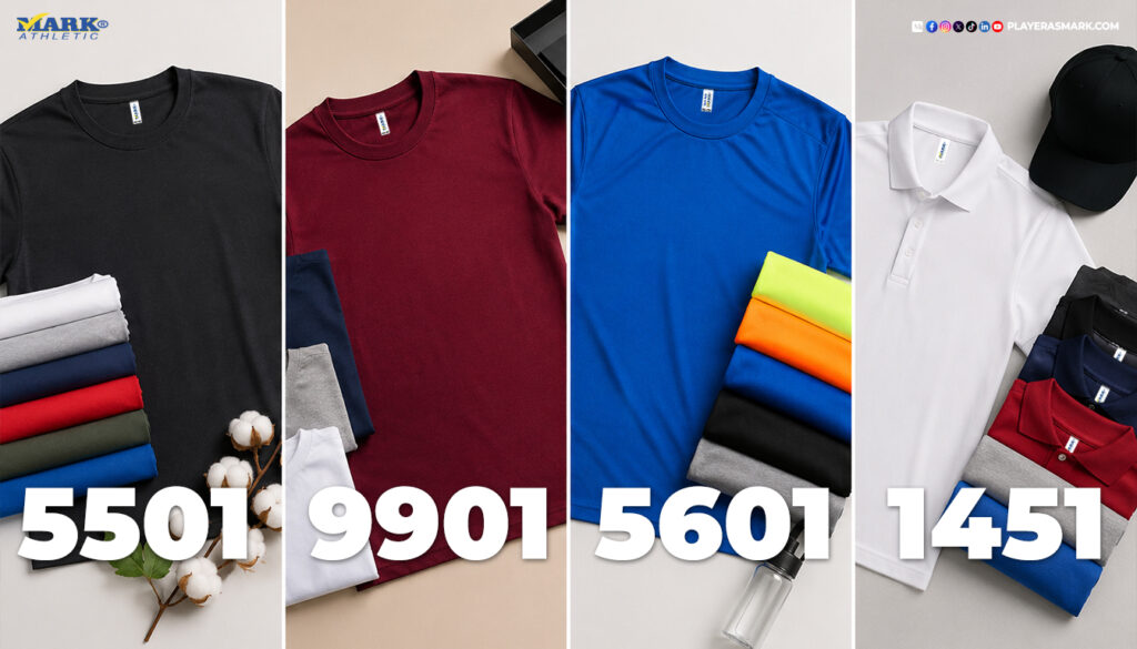 Playeras lisas para personalizar al mayoreo en México modelos 5501, 9901, 5601 y 1451 de Mark Athletic para serigrafía, DTF, sublimación y uniformes.