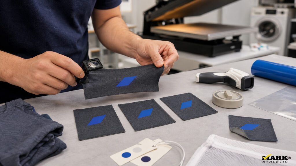 Prueba profesional de configuración de vinil textil antes de producir