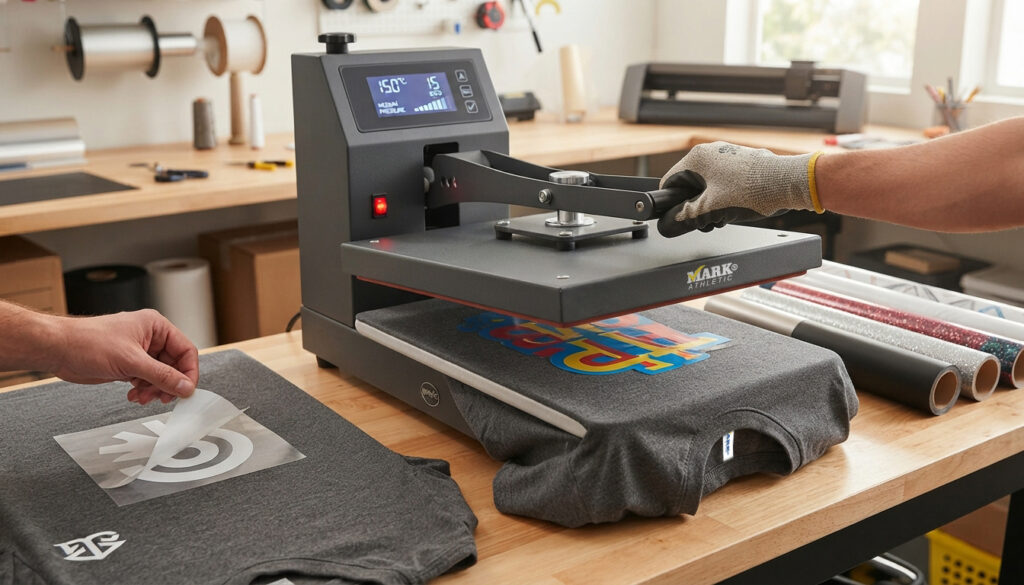 Aplicación de vinil textil con plancha térmica sobre playeras