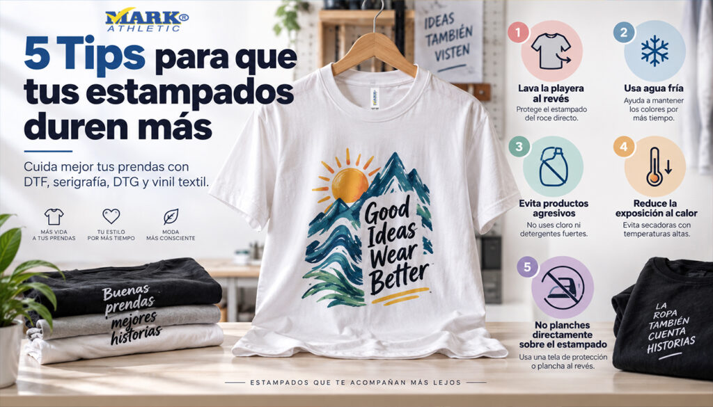 5 tips para que tus estampados duren más en playeras DTF, serigrafía, DTG y vinil textil